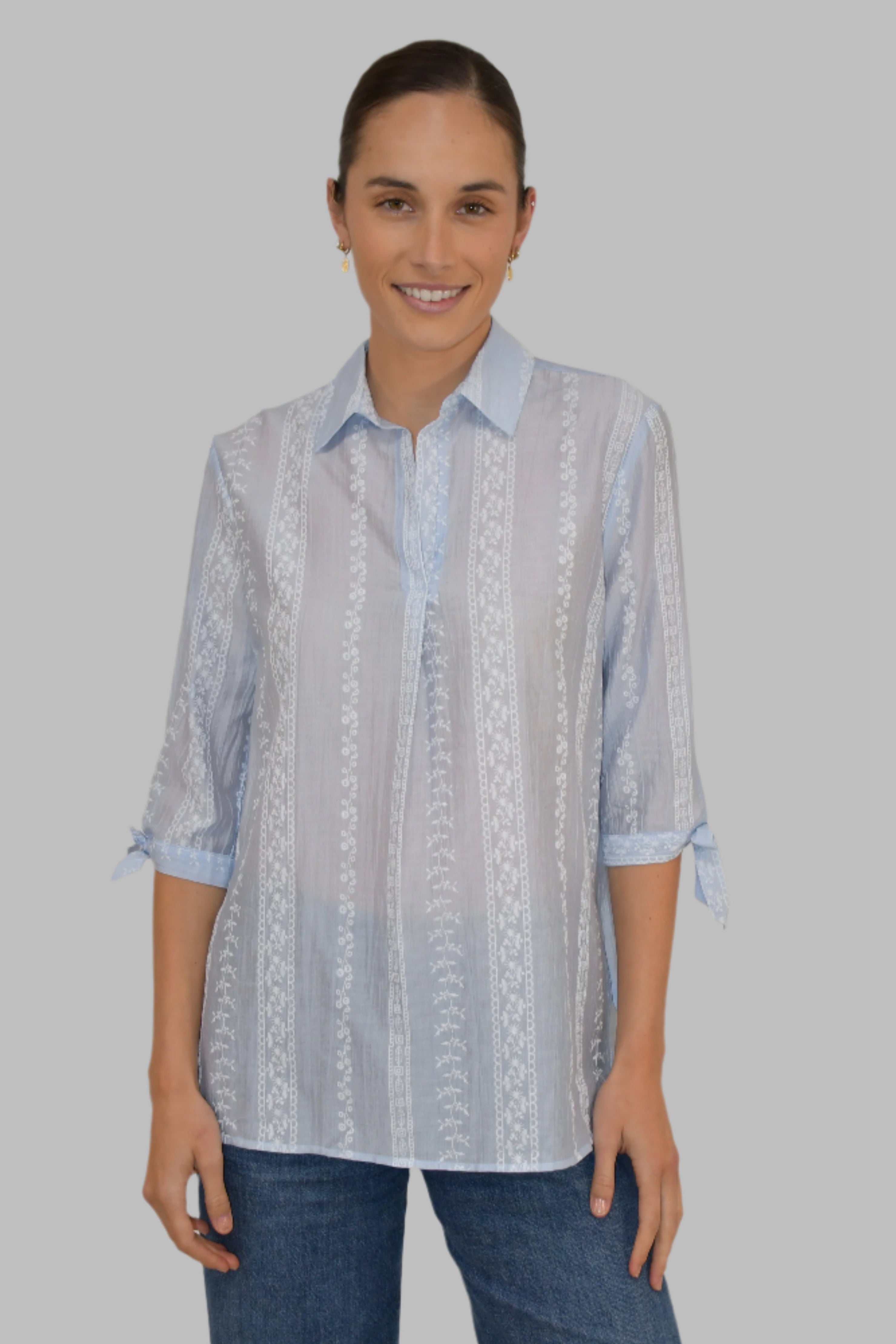 Embroidered Stripe Cotton Blouse