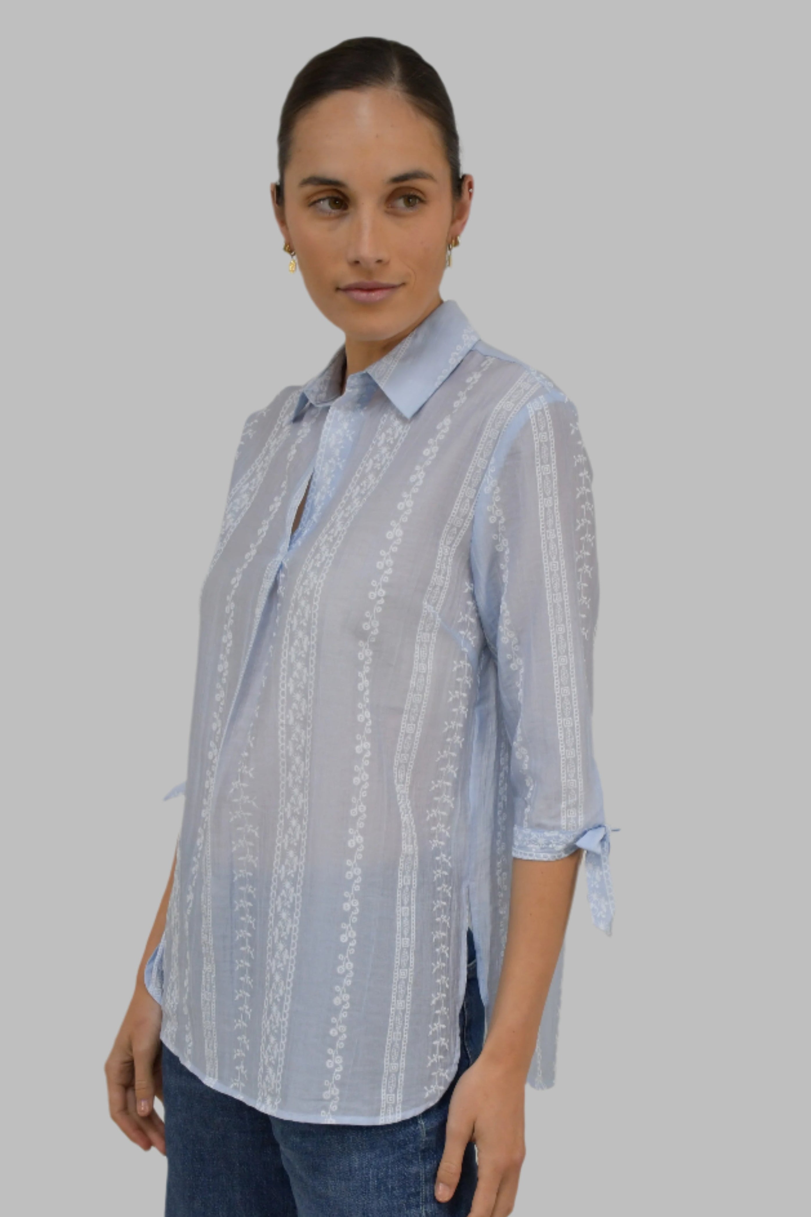 Embroidered Stripe Cotton Blouse