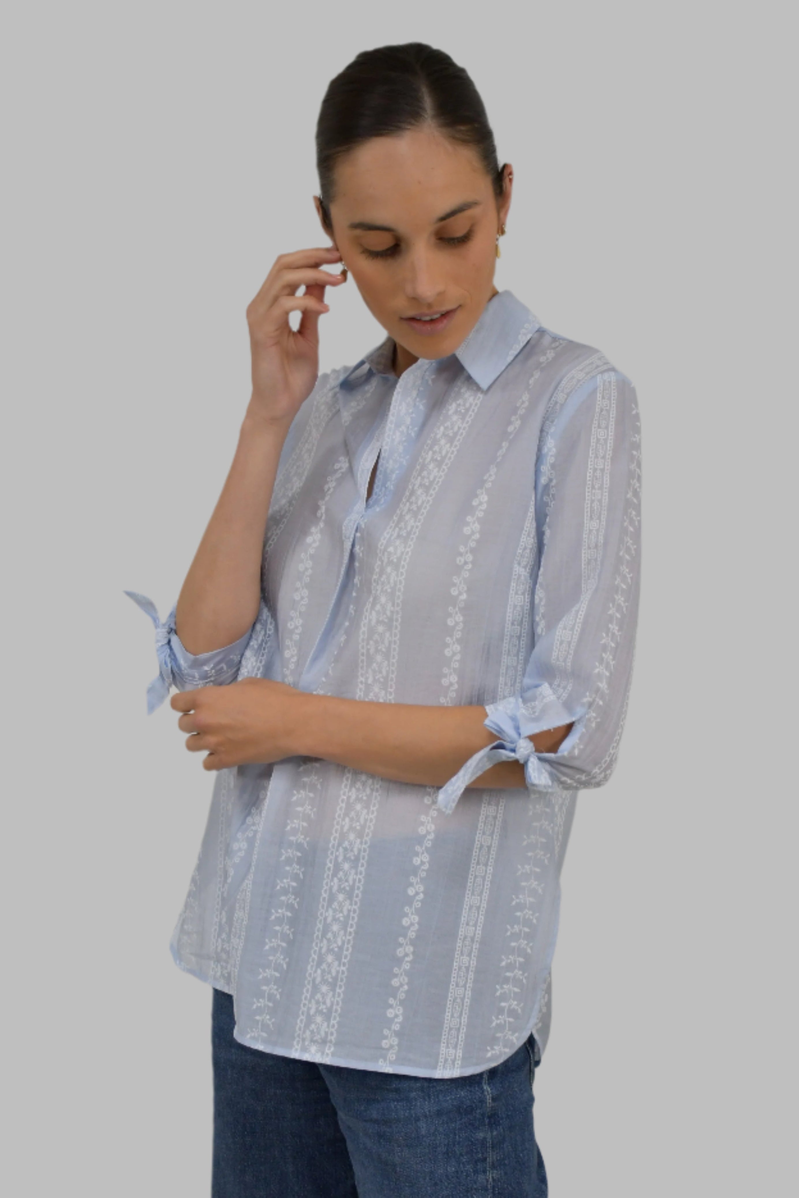 Embroidered Stripe Cotton Blouse