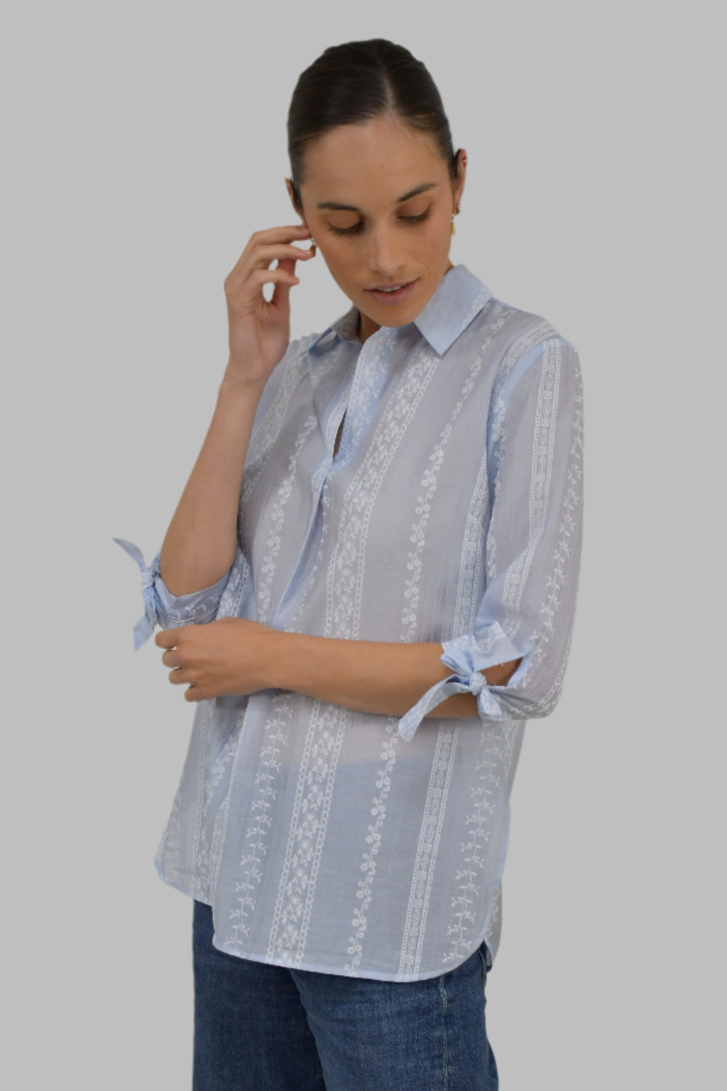Embroidered Stripe Cotton Blouse