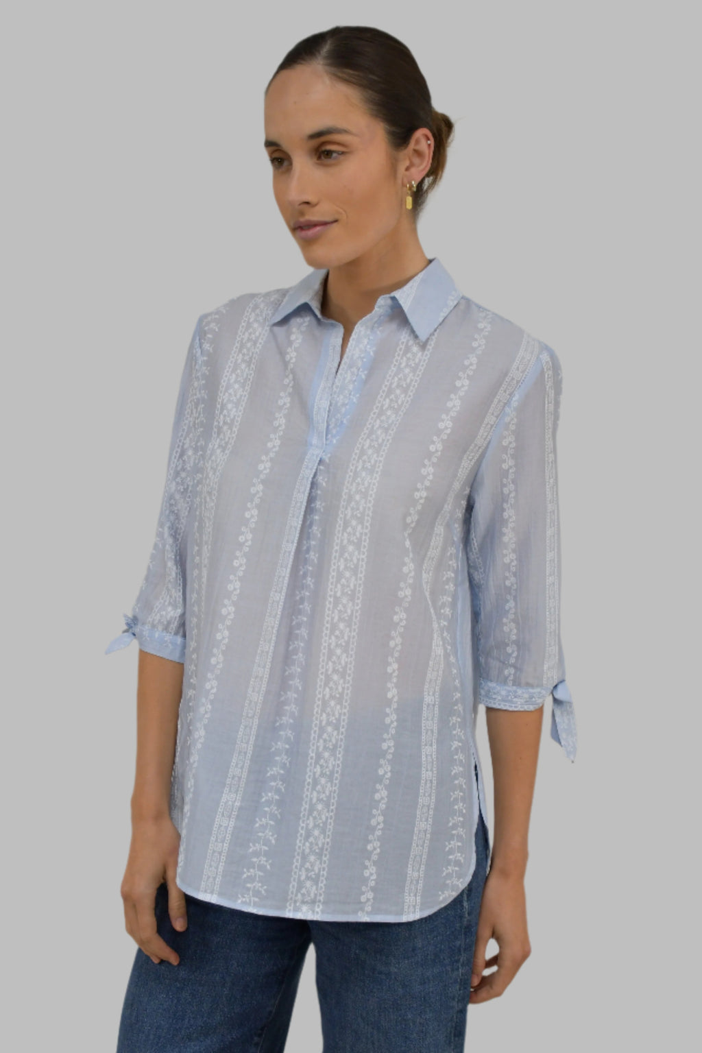 Embroidered Stripe Cotton Blouse
